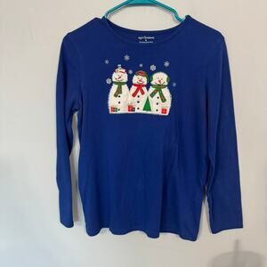 My Christmas Bright Blue Winter Christmas Snowman Tee Shirt Women's Size Small